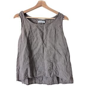 Splendid Iris Made in Italy 100% Linen Button Cropped Tank Top Gray S/M Small